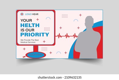 This is a creative, clean, fitness training, medical healthcare, exercise thumbnail, Video thumbnail template Vector design.