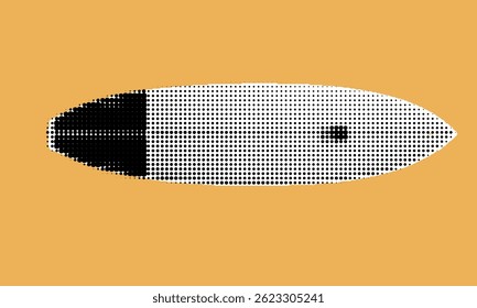 Esta colagem criativa mostra uma prancha de surfe estilizada em um fundo amarelo vibrante, enfatizando elementos de design que misturam pop art e dada.