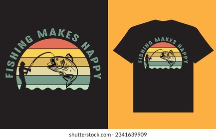 This is creative copyright free vectort shirt design.Fishing makes happy t shirt design.