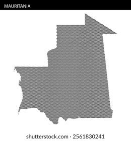 This creative depiction features a dotted map of Mauritania, highlighting its unique geographic shape on a simple background.