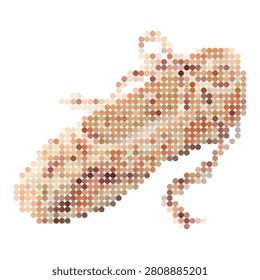 This creative illustration features a single ballet slipper constructed from a collection of colorful circular dots against a clean white background to show a unique artistic representation of dance