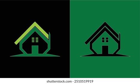 Este diseño de logotipo creativo cuenta con una casa estilizada con un techo verde