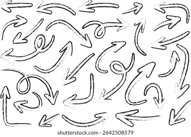 Dit creatieve pakket bevat meer dan 40 gedurfde en expressieve pijlen in een unieke schetsmatige stijl, ideaal voor gebruik in posters, afbeeldingen of digitale projecten.