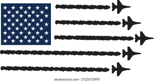 Esta Ilustración vectorial creativa y patriótica presenta la bandera estadounidense (Stars and Stripes) donde las rayas están formadas por las estelas de vapor de cinco cazas a reacción que se forman. Diseñado específicamente para las industrias veterana, aeroespacial y patriótica, este gráfico escalable captura la esencia de la libertad, la defensa nacional y el poder aéreo. La iluminación se presenta como una estética limpia y plana con tonos negros de alto contraste sobre un fondo blanco, lo que garantiza una alta visibilidad y un reconocimiento inmediato como un símbolo de excelencia militar y orgullo nacional. La textura se caracteriza por caminos de Vector perfectamente suaves y bucles cerrados por expertos, lo que hace que la lima esté altamente optimizada para su uso con máquinas cortadoras de vinilo como Cricut y Silhouette para producir calcomanías para automóviles, volantes de eventos conmemorativos y diseños de prensas térmicas para prendas de ropa de temática veterana. Conceptualmente, las imágenes representan el trabajo en equipo, la tecnología avanzada y el espíritu de la innovación estadounidense. Sirve como un recurso versátil para crear marcas de ferias aéreas, logotipos de asociaciones militares y pegatinas digitales para fiestas nacionales. La artesanía profesional garantiza que las estrellas y los arcos de vapor permanezcan nítidos y claros incluso cuando se agrandan para Anuncios promocionales o se reducen para Pequeños íconos móviles, proporcionando una imagen poderosa para todos los contextos relacionados con el patriotismo estadounidense.