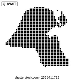 This creative representation features a dotted map of Kuwait, emphasizing its unique shape and geography.