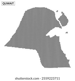 This creative representation features a dotted map of Kuwait, emphasizing its unique shape and geography.