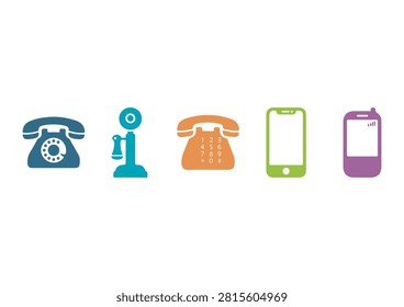 This creative vector illustration showcases the fascinating evolution of communication devices, featuring a diverse lineup of colorful telephones ranging from classic vintage rotary phones and antique candlesticks to retro push-button models and modern smartphones. With its clean vector lines and appealing color palette, this graphic set is ideal for telecommunication websites, technology history blogs, mobile app interfaces, or any design project focused on connectivity and the evolution of tech.

#PhoneEvolution #CommunicationTech #VintageTelephone #ModernSmartphone #TechHistory #VectorIcons #Telecommunication #DigitalConnectivity #RetroTech #DesignAssets