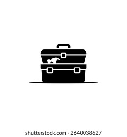 This crisp black and white vector image showcases a toolbox with a hammer peeking out, embodying themes of repair, maintenance, construction, and do-it-yourself projects.