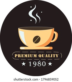 This is a cup of coffee premium quality on a dark background, coffee time, coffee, coffee house.