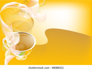 This is a cup of green tea on an orange background