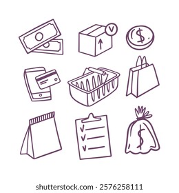 This is a curated collection of finance and shopping related icons designed for contemporary media projects