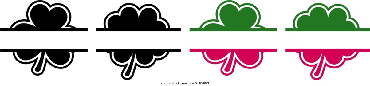 This customizable split shamrock design includes a bold outline and crisp vector style, making it great for adding monograms or family names. #17AB