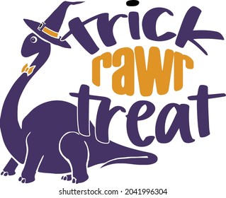 This cut file features an adorable brontosaurs with the text trick rawr treat.