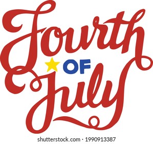 This cut file features fourth of July in a custom script font. 