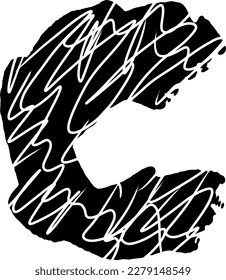 dieses süße Alphabet C, Vektorgrafik auf Schwarz mit weißem Muster auf weißem Hintergrund