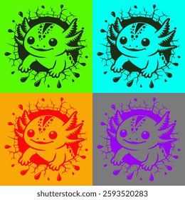 This cute axolotl design is very suitable for t-shirts or book covers, it can also be used to make stickers or for mugs or pins