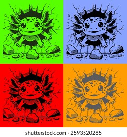 This cute axolotl design is very suitable for t-shirts or book covers, it can also be used to make stickers or for mugs or pins