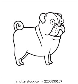 this is a cute and beautiful Pug images line art , Pug outline drawing, Pug vector art and illustrations art