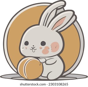 This cute bunny is holding a basket full of carrots, ready to share with its friends, gardening, or farming. rabbit, graphic, clip art, greeting, festive, kid, outline, print, celebrate