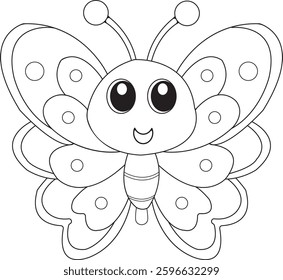 This cute butterfly coloring page is perfect for kids and beginners! Featuring an adorable butterfly with a happy expression, this line art illustration is great for printable coloring books.