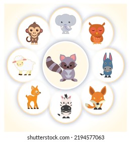 
this is a cute cartoon animal set
