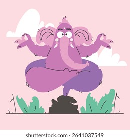 This cute cartoon depicts Ganesha in a meditation pose, creating a serene and whimsical atmosphere. The image is perfect for yoga or spiritual themed projects.
