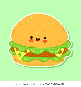 This cute cartoon Hamburger is smiling and ready to eat, making it great for food designs.