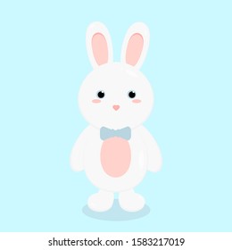 This is cute cartoon hare on blue background. Vector illustration in flat style. Easter bunny.