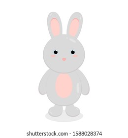 This is a cute cartoon hare on white background. Vector illustration in flat style. Easter bunny in white isolation.