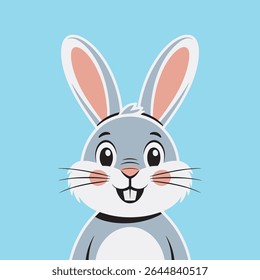 This cute cartoon rabbit features big ears and a happy expression, perfect for kids' illustration design. This high-quality digital art print offers a downloadable vector clipart of a cheerful animal 