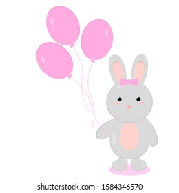 This is cute cartoon rabbit on white background. Vector illustration in flat style. Easter bunny. Baby here.