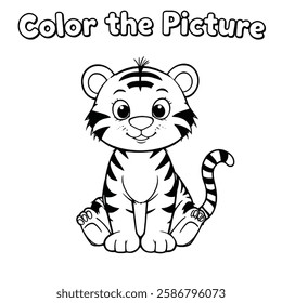 This cute cartoon tiger coloring page is perfect for kids! A black-and-white outline ideal for coloring books, activity sheets, and educational fun. Great for creative learning and printable projects!