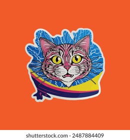 Diese niedliche Katzenaufkleber Illustration können Sie sehr einfach bearbeiten