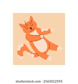 This cute character features a happy orange cat. Simple cartoon art showcases a playful animal. A friendly feline radiates joy and warmth, ideal for fun concepts, art, and social media.