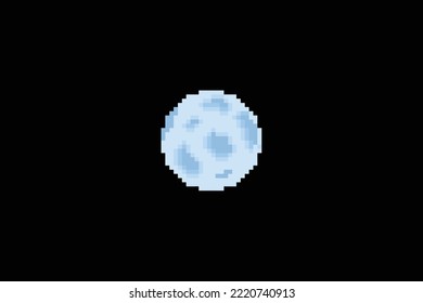 This is a cute and chibi moon illustration, in pixel art style. this moon is bluish in color like the moon in animation and anime. This illustration can be used for stickers, game assets.