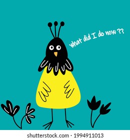 This is a cute comic clip art of a curious bird. This is best to be used as a postcard wallpaper or personal note.
