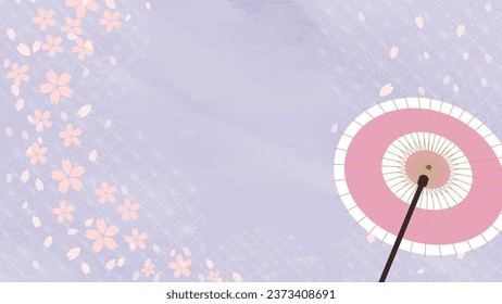 This is a cute and congratulatory background frame illustration featuring Japanese umbrella and cherry blossoms.