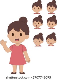 Este lindo paquete de expresión de personaje de niña incluye 8 emociones faciales únicas en un estilo de Vector limpio y moderno.