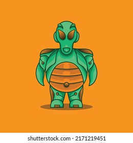 this is a cute green alien mecha mascot icon