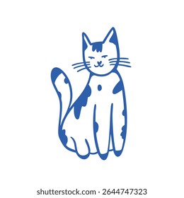 This cute illustration of a blue cat is ideal for various design, branding, and petrelated projects