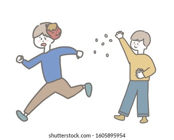 This is a cute illustration of a family doing Setsubun sowing.