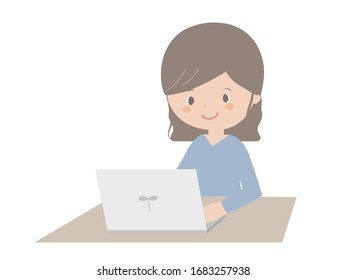 This is a cute illustration of a woman using a laptop.