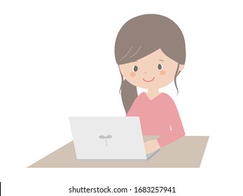 Esta es una linda ilustración de una mujer usando un portátil.