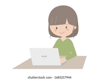 This is a cute illustration of a woman using a laptop.