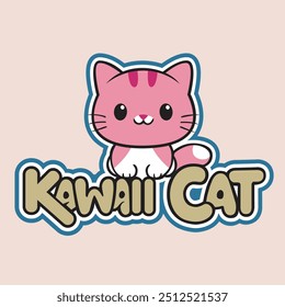 Este es un lindo diseño de logotipo de gato kawaii. El gato está dibujado en un estilo de dibujos animados, con ojos grandes y una dulce sonrisa.