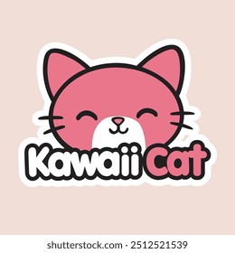 Este es un lindo diseño de logotipo de gato kawaii. El gato está dibujado en un estilo de dibujos animados, con ojos grandes y una dulce sonrisa.