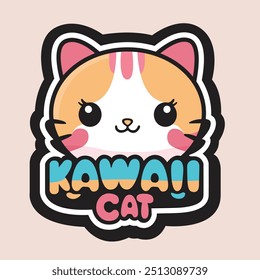 Este es un lindo diseño de logotipo de gato kawaii. El gato está dibujado en un estilo de dibujos animados, con ojos grandes y una dulce sonrisa.