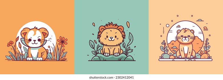 This cute kawaii lion cartoon illustration will melt your heart and its adorable   playful expression