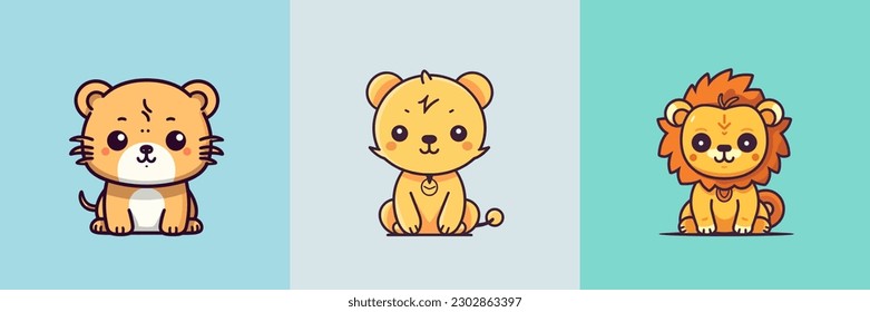 This cute kawaii lion cartoon illustration will melt your heart with its adorable and playful expression