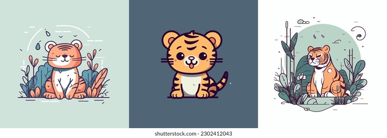 This cute kawaii tiger cartoon illustration is sure to bring a smile to anyone's face with its adorable expression and soft colors